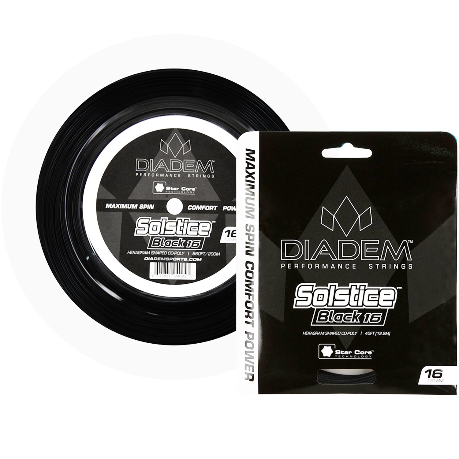 Diadem Solstice Black Tennis Racquet String, Reel 660ft/200m