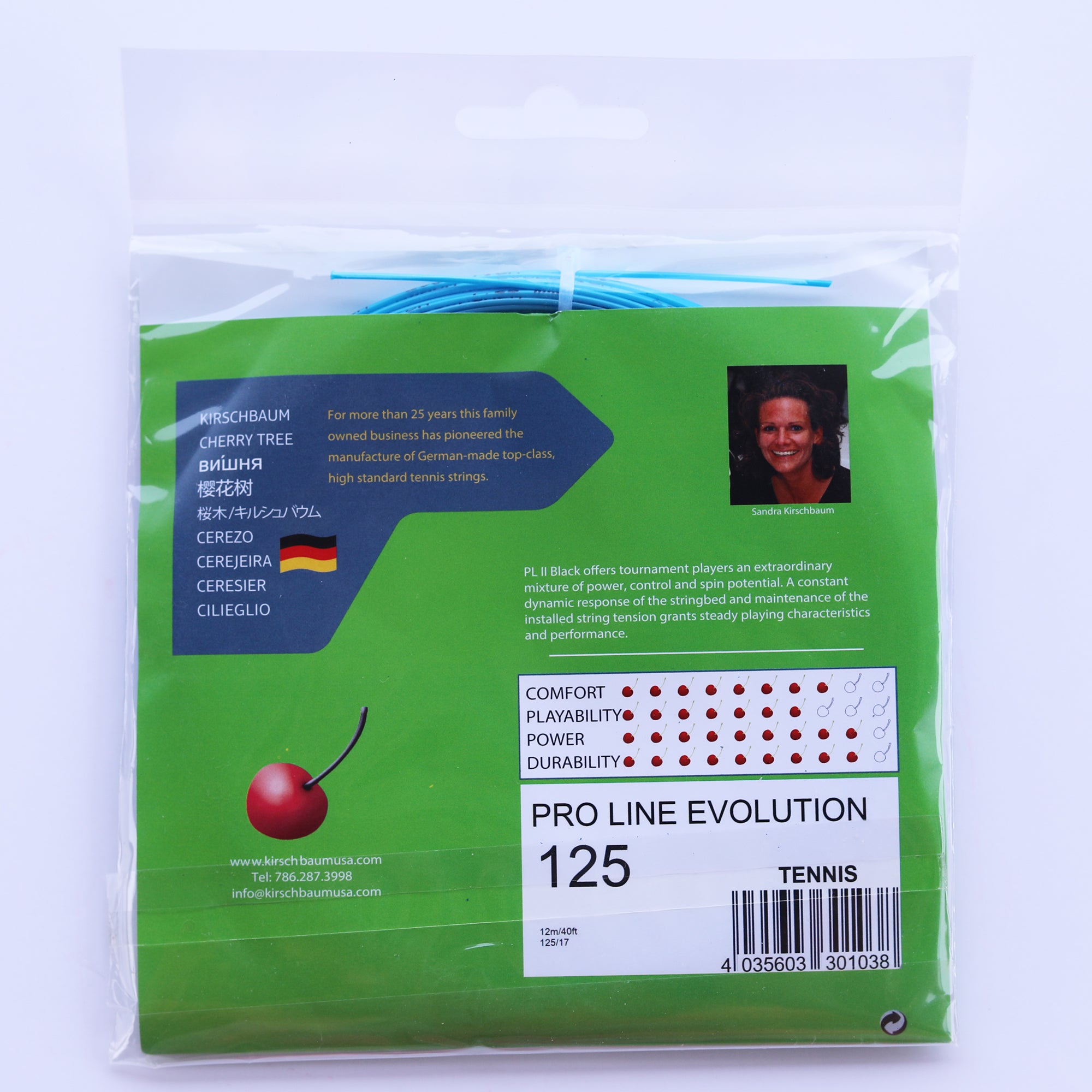 Polyester Tennis Racket String Kirschbaum Pro Line Evolution, 40ft 12.2m Co Polyester, tennis string ...