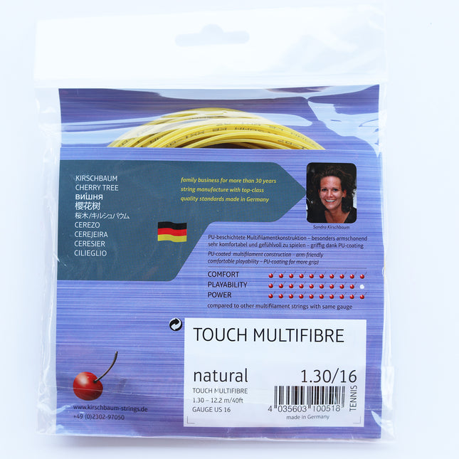 Kirschbaum Touch Multifibre tennis string, racquet set 40ft,12.2m PU-coated multifilament.